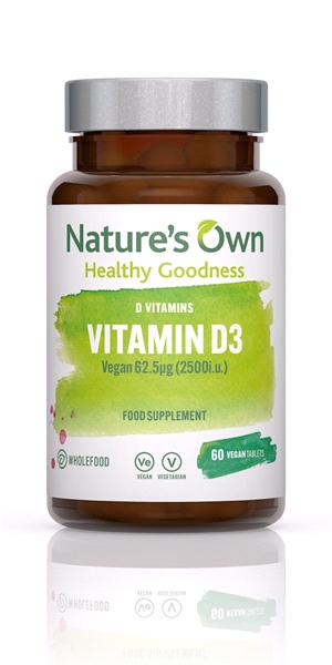 NATURE'S OWN - Vitamin D3 : Vegan 62.5ug (2500iu) from Lichen (60 Tablets)