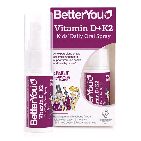 BetterYou - Vitamin D + K2 Kids' Daily Oral Spray - 800IU of vitamin D3 + 20µg of vitamin K2 (15ml)