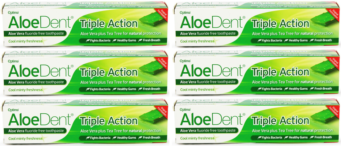 Aloe Dent - Original Triple Action Toothpaste - Fluoride Free - 100ml (6 pack)