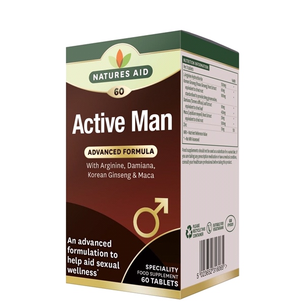Natures Aid - Active Man ( 60 Tablets ) An advanced formulation to help aid sexual wellness