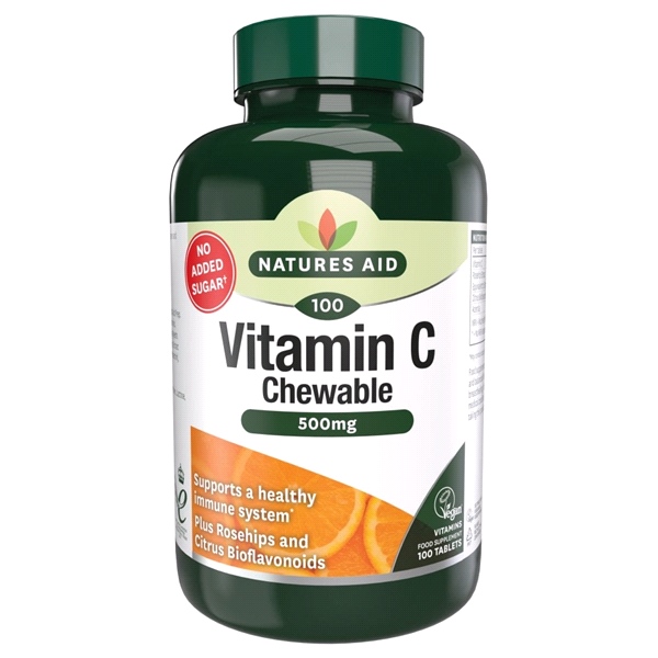Natures Aid - Vitamin C 500mg Chewable - Sugar Free (with Rosehips & Citrus Bioflavonoids) - 100 Tabs