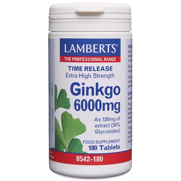 LAMBERTS - Ginkgo 6000mg Extra High Strength (providing 24% flavonglycosides)- 180 tabs