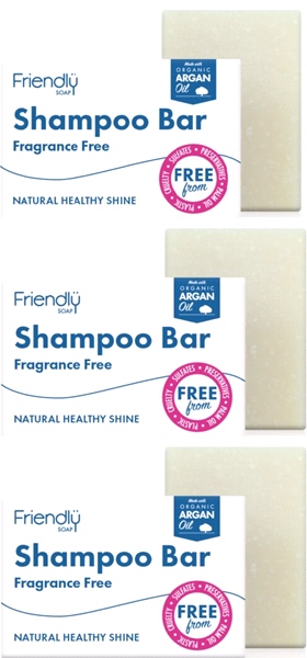 Friendly Soap - Shampoo Bar - Fragrance Free (95g) - Pack of 3