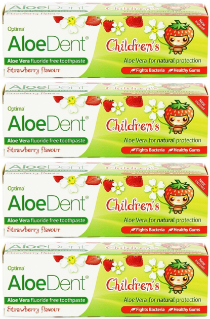 Aloe Dent - AloeDent Cool Strawberry Children's Toothpaste + Co Q 10, Tea Tree & Silica - 50ml (4 pack)