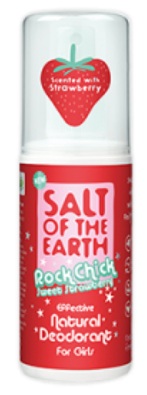 Crystal Spring - Salt of the Earth Rock Chick Sweet Strawberry Spray (100ml) - A natural deodorant for kids