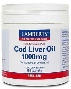 LAMBERTS - Cod Liver Oil 1000mg (EPA 140mg/DHA 110mg) 180 caps