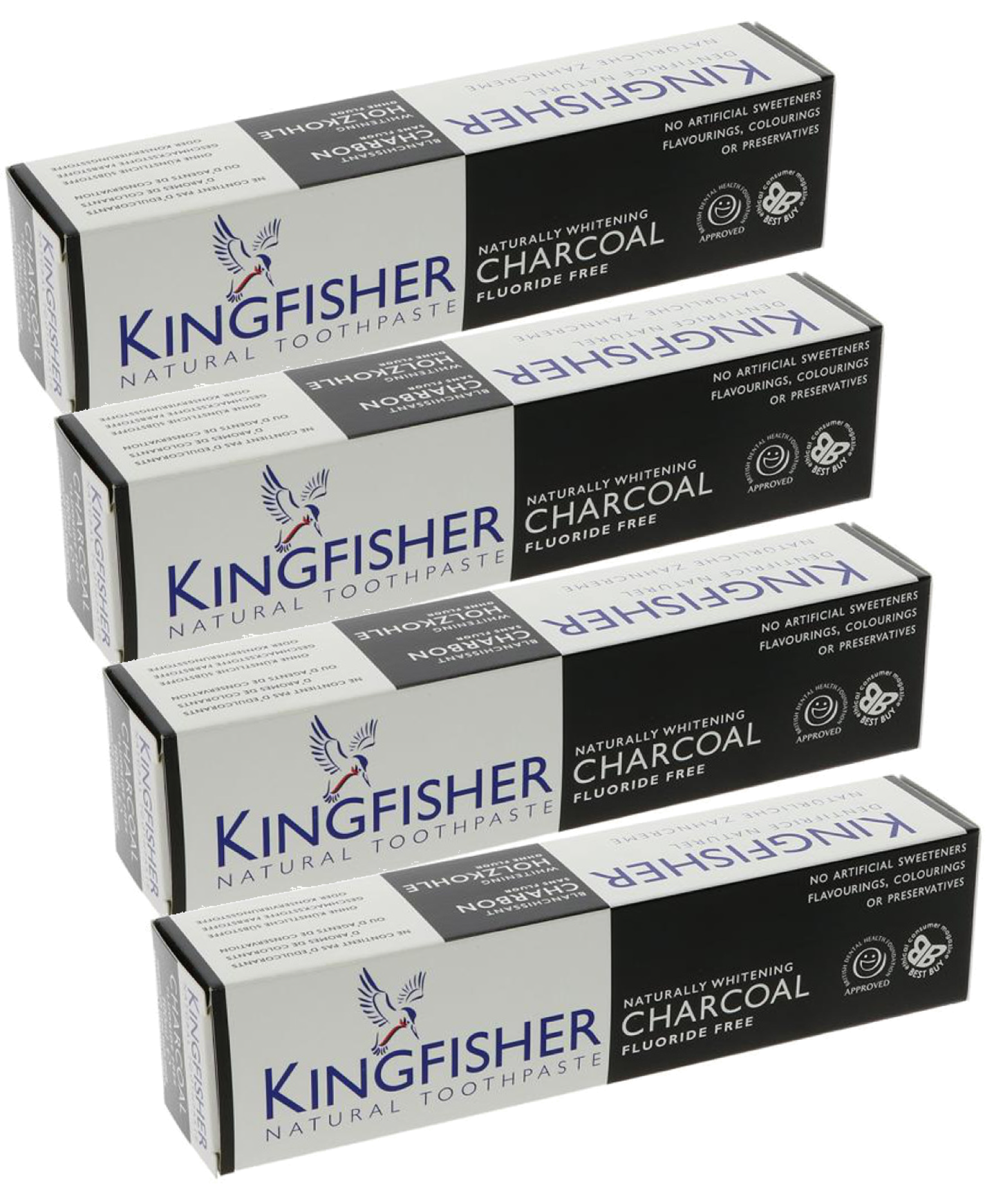 Kingfisher Toothpaste - Charcoal Naturally Whitening Fluoride Free Toothpaste (100ml) - Pack of 4