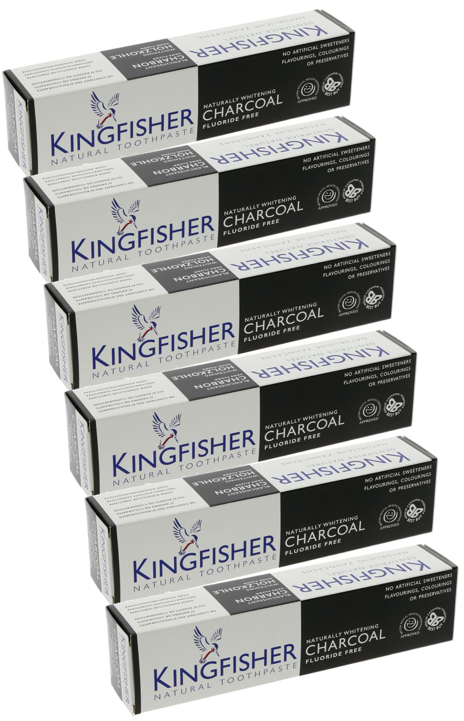 Kingfisher Toothpaste - Charcoal Naturally Whitening Fluoride Free Toothpaste (100ml) - Pack of 6