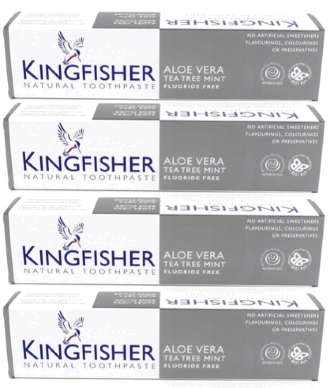 Kingfisher Toothpaste - Aloe Vera Tea Tree Mint Fluoride Free Toothpaste (100ml) - Pack of 4