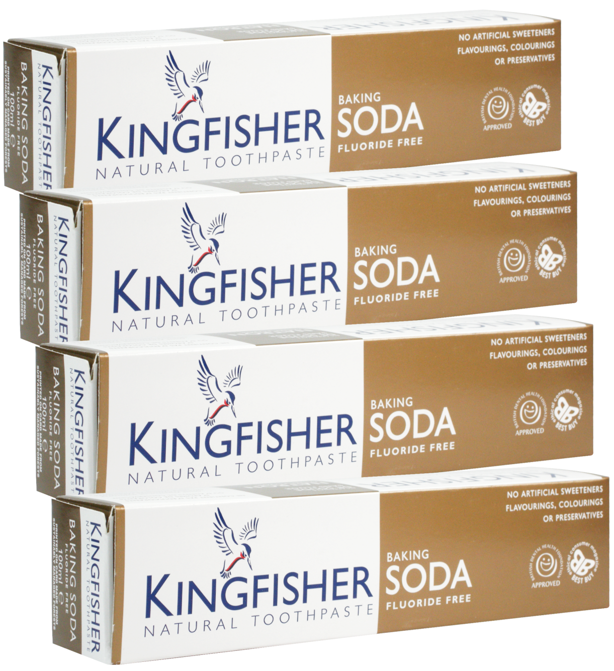 Kingfisher Toothpaste - Baking Soda Fluoride Free Toothpaste (100ml) - Pack of 4