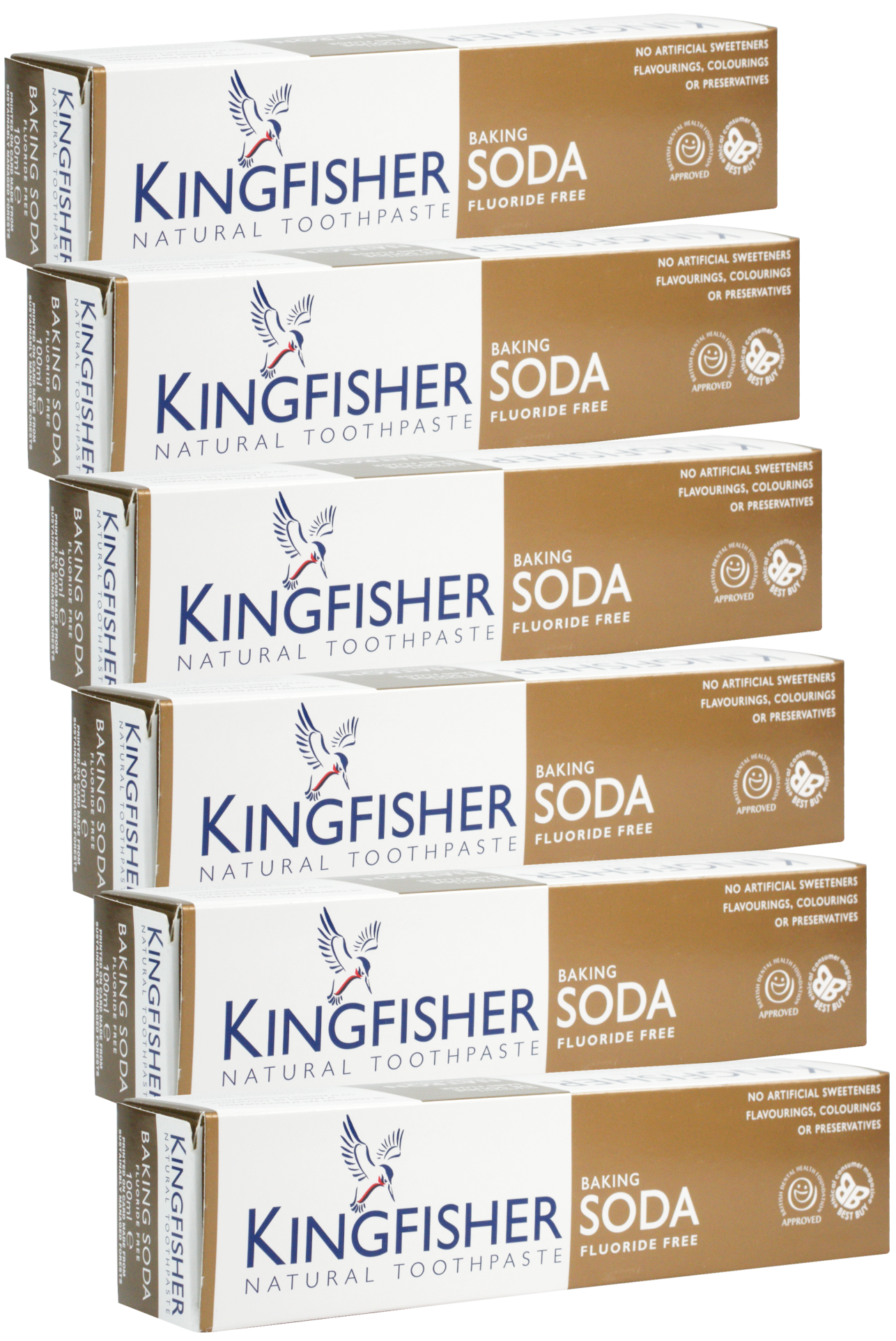 Kingfisher Toothpaste - Baking Soda Fluoride Free Toothpaste (100ml) - Pack of 6