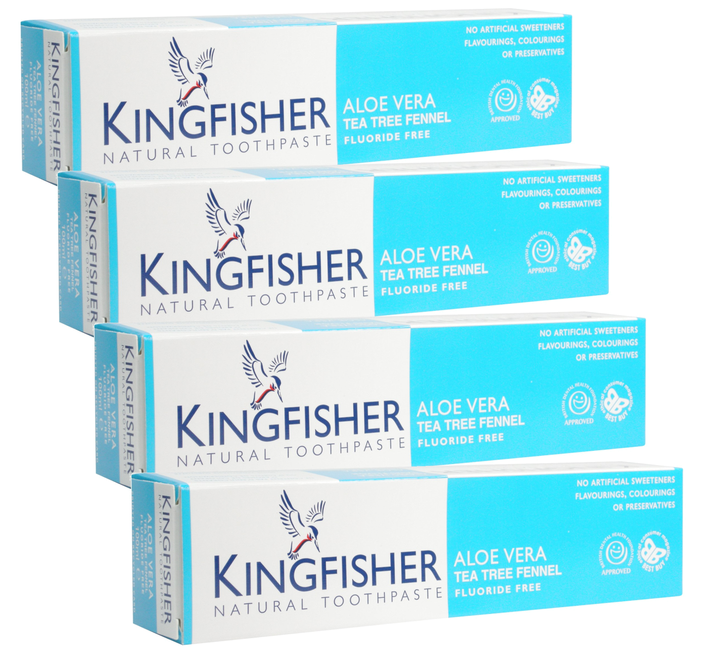 Kingfisher Toothpaste - Aloe Vera Tea Tree Fennel Fluoride Free Toothpaste (100ml) - Pack of 4