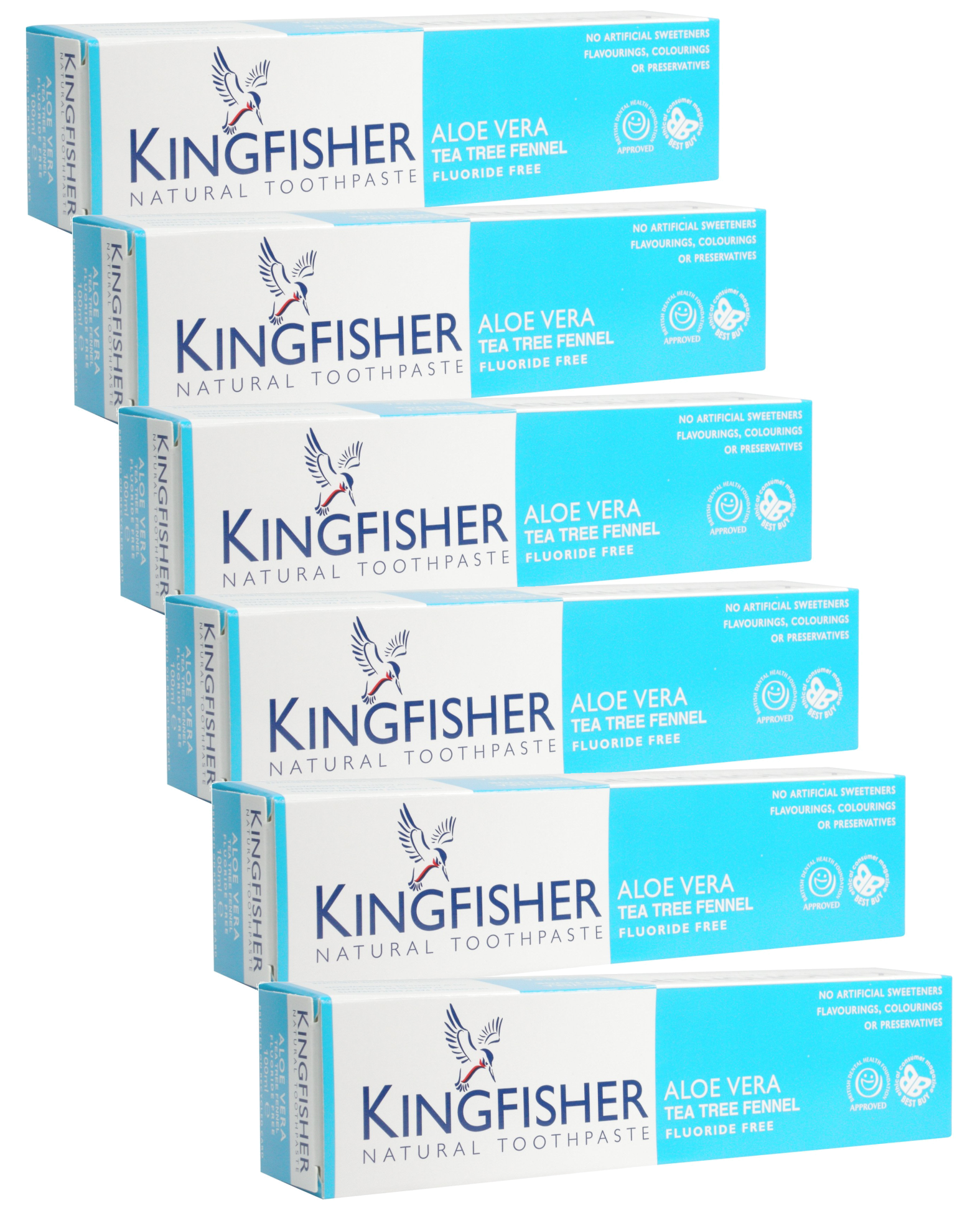 Kingfisher Toothpaste - Aloe Vera Tea Tree Fennel Fluoride Free Toothpaste (100ml) - Pack of 6