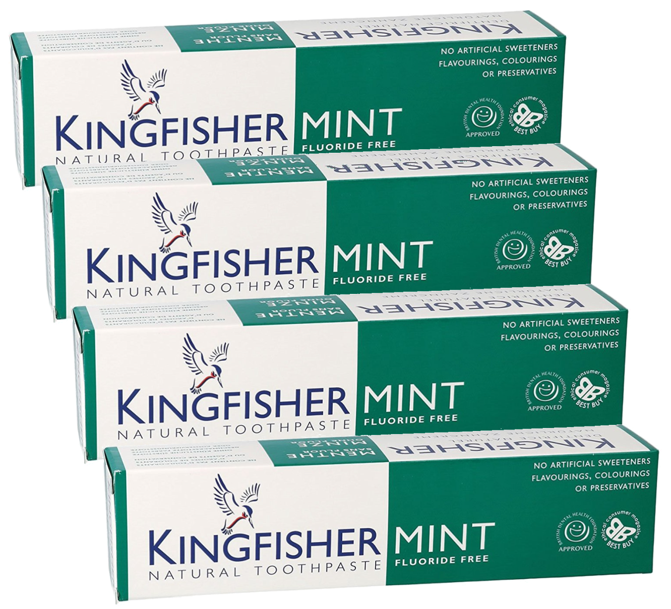 Kingfisher Toothpaste - Mint Fluoride Free Toothpaste (100ml) - Pack of 4