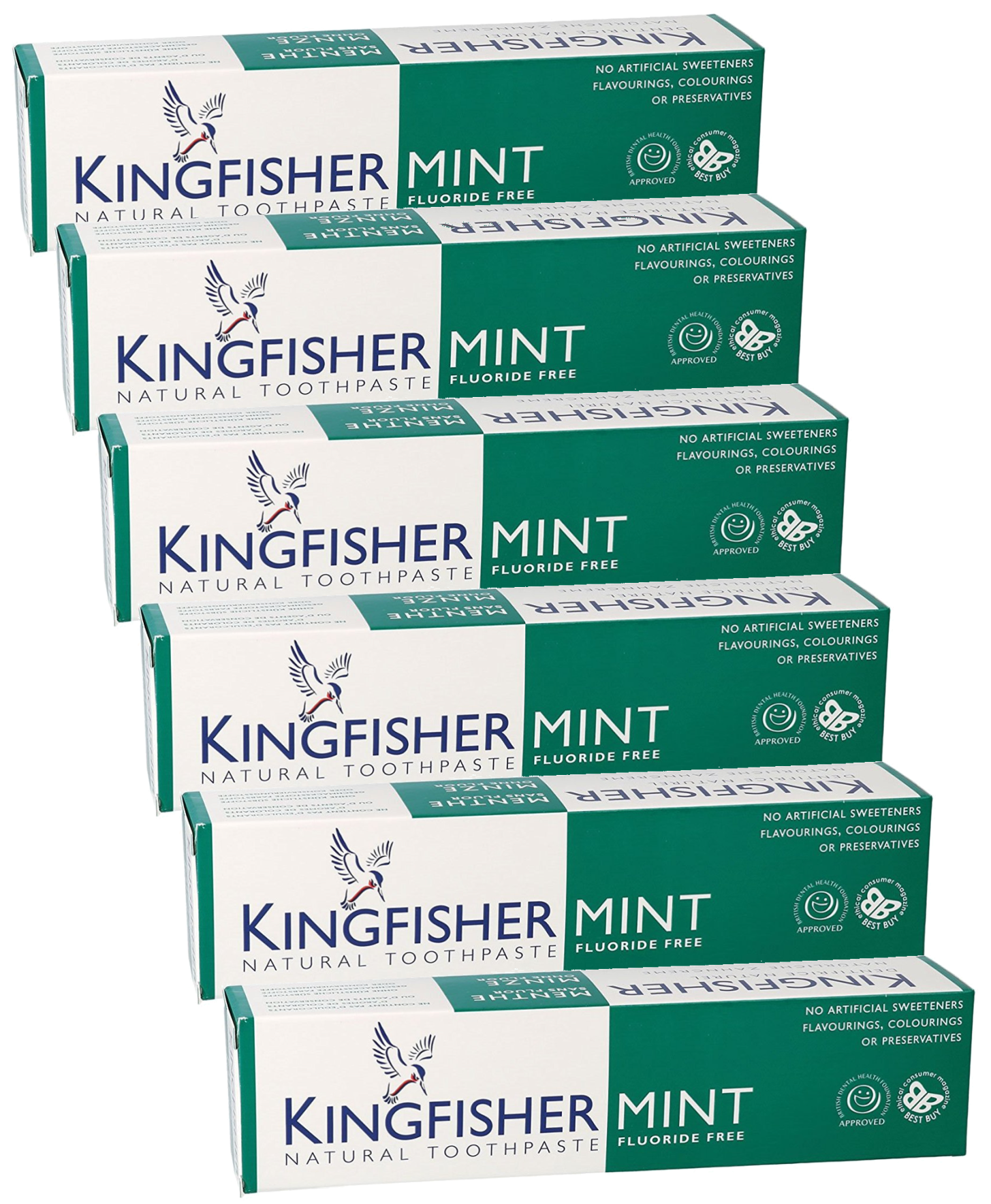 Kingfisher Toothpaste - Mint Fluoride Free Toothpaste (100ml) - Pack of 6