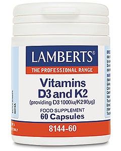 LAMBERTS - Vitamins D3 and K2 (60 Caps) - Providing D3 1000iu/K2 90µg
