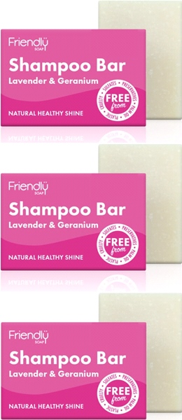 Friendly Soap - Shampoo Bar - Lavender & Geranium (95g) - Pack of 3