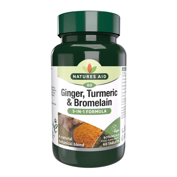 Natures Aid - Ginger, Turmeric & Bromelain (60 Tablets)