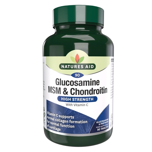 Natures Aid - Glucosamine 500mg, MSM 500mg + Chondroitin 100mg (with Vit C)- 180 Tabs