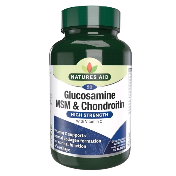 Natures Aid - Glucosamine 500mg, MSM 500mg + Chondroitin 100mg (with Vit C)- 90 Tabs