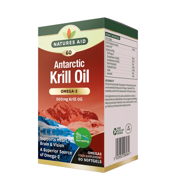 Natures Aid - Krill Oil 500mg ( 60 softgels ) - For Heart, Brain & Vision