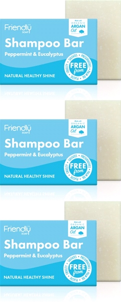 Friendly Soap - Shampoo Bar - Peppermint & Eucalyptus (95g) - Pack of 3