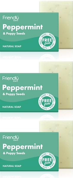Friendly Soap - Peppermint & Poppy Seed Soap (95g) - Pack of 3
