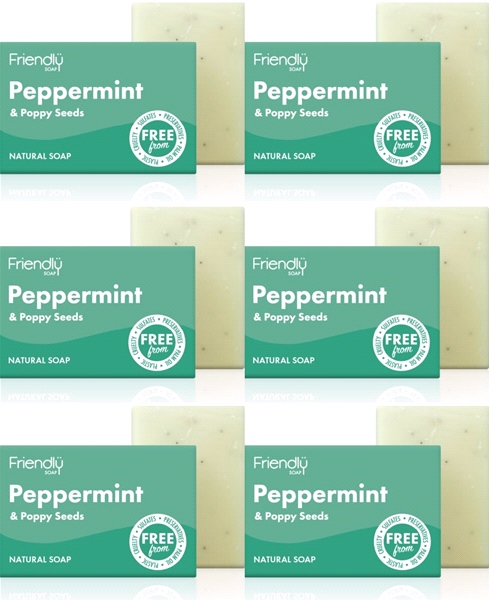Friendly Soap - Peppermint & Poppy Seed Soap (95g) - Pack of 6