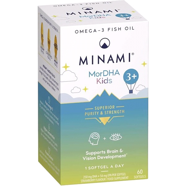 Minami Nutrition - MorDHA Kids - 3 Years Plus Omega-3 Fish Oil (60 Softgels) - Supports brain and vision development in growing children