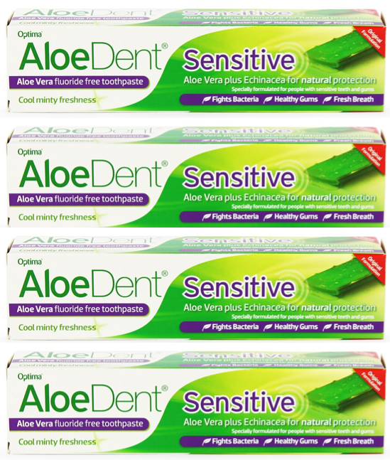 Aloe Dent - Sensitive Toothpaste - Fluoride Free - 100ml (4 pack)
